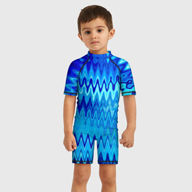 Детский купальный костюм 3D с принтом Синий голубой абстрактный узор в Белгороде, Полиэстер 85%, Спандекс 15% | застежка на молнии на спине | абстрактный | волны | зигзаг | размытый узор | синий | современный