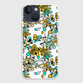 Чехол для iPhone 13 mini с принтом Бирюзово желтый узор в Белгороде,  |  | абстрактный | беспорядочный | бирюзовый | желтый | кляксы | пятна | современный