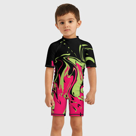 Детский купальный костюм 3D с принтом Черно малиновый абстрактный в Белгороде, Полиэстер 85%, Спандекс 15% | застежка на молнии на спине | волны | всплеск | оливковый | популярный | современный | черный и красный