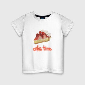 Детская футболка хлопок с принтом Cake time! в Белгороде, 100% хлопок | круглый вырез горловины, полуприлегающий силуэт, длина до линии бедер | вкусняшка | еда | рисунок | розовый | торт