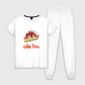 Женская пижама хлопок с принтом Cake time! в Белгороде, 100% хлопок | брюки и футболка прямого кроя, без карманов, на брюках мягкая резинка на поясе и по низу штанин | вкусняшка | еда | рисунок | розовый | торт