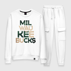 Женский костюм хлопок с принтом Milwaukee Bucks в Белгороде, 100% хлопок | на свитшоте круглая горловина, мягкая резинка по низу. Брюки заужены к низу, на них два вида карманов: два 