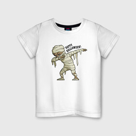 Детская футболка хлопок с принтом Happy Halloween в Белгороде, 100% хлопок | круглый вырез горловины, полуприлегающий силуэт, длина до линии бедер | dab | gesture | halloween | holiday | mummy | жест | мумия | праздник | хэллоуин
