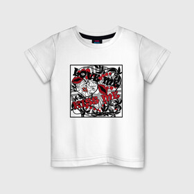 Детская футболка хлопок с принтом Люби меня, целуй  в Белгороде, 100% хлопок | круглый вырез горловины, полуприлегающий силуэт, длина до линии бедер | веселый | губы | забавный | иллюстрация | любовь | надписи | поцелуй | сердце | черно красный