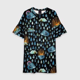 Детское платье 3D с принтом Дождливая осень.Солнце, облака в Белгороде, 100% полиэстер | прямой силуэт, чуть расширенный к низу. Круглая горловина, на рукавах — воланы | autumn | pattern | raibow | rain | raindrops | sun | watercolor | акварель | дизайн | дождливый | дождь | закат | капли | коллаж | ливень | морось | непогода | облака | осень | паттерн | погода | природа | радуга | рассвет | солнце