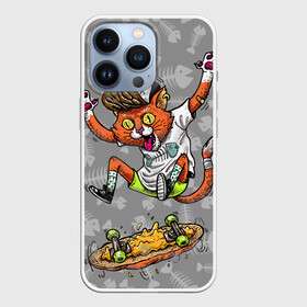 Чехол для iPhone 13 Pro с принтом SK8CAT в Белгороде,  |  | Тематика изображения на принте: cat | fishbone | meow | sk8 | skate | skateboarding | кот | мяу | скейт | скейтбординг