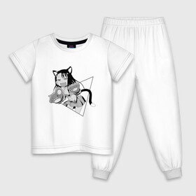 Детская пижама хлопок с принтом Нагаторо-сан кошечка в Белгороде, 100% хлопок |  брюки и футболка прямого кроя, без карманов, на брюках мягкая резинка на поясе и по низу штанин
 | аниме | кошка | нагаторо | неко | садистка | ученица | хаясэ | школьница