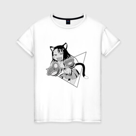 Женская футболка хлопок с принтом Нагаторо-сан кошечка в Белгороде, 100% хлопок | прямой крой, круглый вырез горловины, длина до линии бедер, слегка спущенное плечо | аниме | кошка | нагаторо | неко | садистка | ученица | хаясэ | школьница