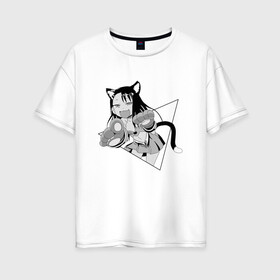 Женская футболка хлопок Oversize с принтом Нагаторо-сан кошечка в Белгороде, 100% хлопок | свободный крой, круглый ворот, спущенный рукав, длина до линии бедер
 | аниме | кошка | нагаторо | неко | садистка | ученица | хаясэ | школьница