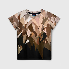 Детская футболка 3D с принтом Бежево-коричневая мозаика  в Белгороде, 100% гипоаллергенный полиэфир | прямой крой, круглый вырез горловины, длина до линии бедер, чуть спущенное плечо, ткань немного тянется | абстрактный | бежевый | камуфляж | коричневый | мозаика | молодежный | мужской | современный | соты | текстура