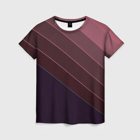 Женская футболка 3D с принтом Коричнево-фиолетовый узор  в Белгороде, 100% полиэфир ( синтетическое хлопкоподобное полотно) | прямой крой, круглый вырез горловины, длина до линии бедер | абстрактный | геометрический | диагональный узор | коричневый | косые полосы | современный | фиолетовый | шоколадный