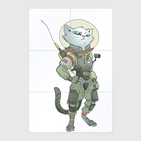 Магнитный плакат 2Х3 с принтом Космический боевой кот в Белгороде, Полимерный материал с магнитным слоем | 6 деталей размером 9*9 см | арт | астронавт | белая кошка | белый кот | военный | космонавт | космос | кот | кот военный | котейка | кошка | рисунок | скафандр