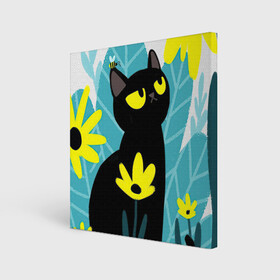 Холст квадратный с принтом Кот и цветок в Белгороде, 100% ПВХ |  | арт | жёлтые цветы | жёлтый цветок | космос | кот | котейка | кошка | полевой цветок | полевые цветы | пчела | рисунок | цветок | цветы | чёрная кошка | чёрный кот | чёрный котейка