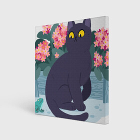 Холст квадратный с принтом Кот, лягушка и клумба в Белгороде, 100% ПВХ |  | Тематика изображения на принте: арт | клумба | космос | кот | котейка | кошка | лягушка | рисунок | розовые цветы | розовый цветок | цветы | чёрная кошка | чёрный кот