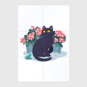 Магнитный плакат 2Х3 с принтом Кот, лягушка и клумба в Белгороде, Полимерный материал с магнитным слоем | 6 деталей размером 9*9 см | Тематика изображения на принте: арт | клумба | космос | кот | котейка | кошка | лягушка | рисунок | розовые цветы | розовый цветок | цветы | чёрная кошка | чёрный кот
