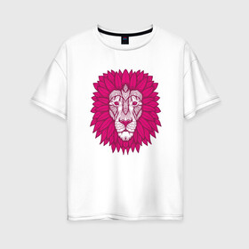 Женская футболка хлопок Oversize с принтом Pink Lion в Белгороде, 100% хлопок | свободный крой, круглый ворот, спущенный рукав, длина до линии бедер
 | animal | cat | lion | африка | животные | зверь | кот | кошка | лев | львенок | львица | тигр | хищник | царь