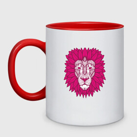 Кружка двухцветная с принтом Pink Lion в Белгороде, керамика | объем — 330 мл, диаметр — 80 мм. Цветная ручка и кайма сверху, в некоторых цветах — вся внутренняя часть | animal | cat | lion | африка | животные | зверь | кот | кошка | лев | львенок | львица | тигр | хищник | царь