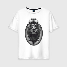 Женская футболка хлопок Oversize с принтом Лев - Гонщик в Белгороде, 100% хлопок | свободный крой, круглый ворот, спущенный рукав, длина до линии бедер
 | animal | cat | lion | африка | байкер | гонщик | животные | зверь | кот | кошка | лев | львенок | львица | мотоцикл | тигр | хищник | царь