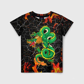 Детская футболка 3D с принтом Дракон Огонь Dragon Fire в Белгороде, 100% гипоаллергенный полиэфир | прямой крой, круглый вырез горловины, длина до линии бедер, чуть спущенное плечо, ткань немного тянется | beast | dragon | fire | горелый | дракон | животные | зверь | змей | когти | огонь | пепел | пламя | узор | чб | японский