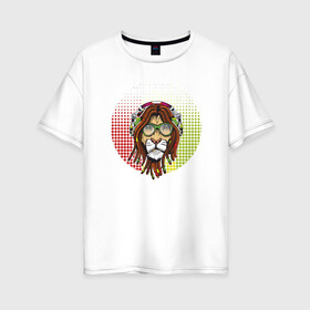 Женская футболка хлопок Oversize с принтом Reggae Lion в Белгороде, 100% хлопок | свободный крой, круглый ворот, спущенный рукав, длина до линии бедер
 | animal | cat | lion | reggae | африка | животные | зверь | кот | кошка | лев | львенок | львица | музыка | регги | тигр | хищник | царь | ямайка. jamaica