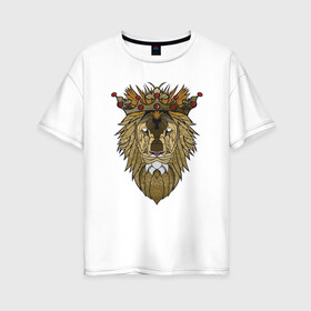 Женская футболка хлопок Oversize с принтом Лев - Король в Белгороде, 100% хлопок | свободный крой, круглый ворот, спущенный рукав, длина до линии бедер
 | animal | cat | lion | африка | животные | зверь | король | кот | кошка | лев | львенок | львица | тигр | хищник | царь