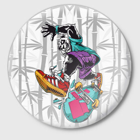 Значок с принтом HiFi Panda в Белгороде,  металл | круглая форма, металлическая застежка в виде булавки | bamboo | panda | sk8 | skate park | skeate | бамбук | панда | скейт | скейт парк
