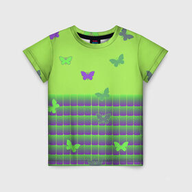 Детская футболка 3D с принтом Бабочки в Белгороде, 100% гипоаллергенный полиэфир | прямой крой, круглый вырез горловины, длина до линии бедер, чуть спущенное плечо, ткань немного тянется | бабочки | кислотный рисунок | лето | насекомые | неон | солнце | тепло