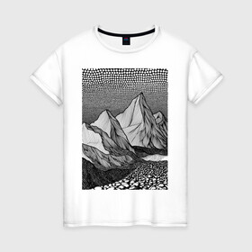 Женская футболка хлопок с принтом Геометрия в Белгороде, 100% хлопок | прямой крой, круглый вырез горловины, длина до линии бедер, слегка спущенное плечо | геометрия | горы | лес | небо | река | стелизованныйпейзаж