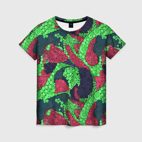 Женская футболка 3D с принтом Абстрактный пуантилизм  в Белгороде, 100% полиэфир ( синтетическое хлопкоподобное полотно) | прямой крой, круглый вырез горловины, длина до линии бедер | абстрактный | в горошек | детский | для детей | зеленый | красный | модный | пуантилизм | разноцветный | современный
