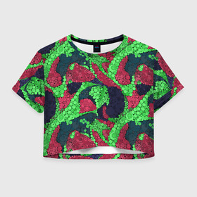 Женская футболка Crop-top 3D с принтом Абстрактный пуантилизм  в Белгороде, 100% полиэстер | круглая горловина, длина футболки до линии талии, рукава с отворотами | абстрактный | в горошек | детский | для детей | зеленый | красный | модный | пуантилизм | разноцветный | современный