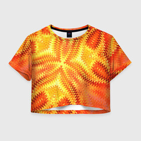 Женская футболка Crop-top 3D с принтом Желто-оранжевая абстракция  в Белгороде, 100% полиэстер | круглая горловина, длина футболки до линии талии, рукава с отворотами | желто оранжевый | желтый | зигзаги | иллюзия | креативный | летний | осенний | фентези