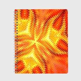 Тетрадь с принтом Желто-оранжевая абстракция  в Белгороде, 100% бумага | 48 листов, плотность листов — 60 г/м2, плотность картонной обложки — 250 г/м2. Листы скреплены сбоку удобной пружинной спиралью. Уголки страниц и обложки скругленные. Цвет линий — светло-серый
 | желто оранжевый | желтый | зигзаги | иллюзия | креативный | летний | осенний | фентези