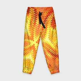 Детские брюки 3D с принтом Желто-оранжевая абстракция  в Белгороде, 100% полиэстер | манжеты по низу, эластичный пояс регулируется шнурком, по бокам два кармана без застежек, внутренняя часть кармана из мелкой сетки | желто оранжевый | желтый | зигзаги | иллюзия | креативный | летний | осенний | фентези