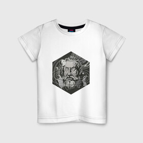 Детская футболка хлопок с принтом Галилео Галилей в Белгороде, 100% хлопок | круглый вырез горловины, полуприлегающий силуэт, длина до линии бедер | арт | астрономия | галилео | галилео галилей | планета | планеты | рисунок | солнечная система | учёный | чёрно белый | черно белый рисунок