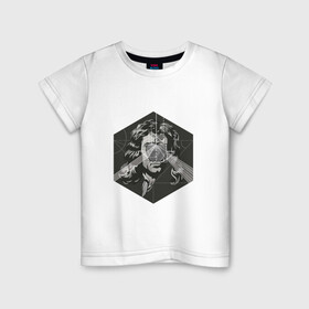 Детская футболка хлопок с принтом Исаак Ньютон в Белгороде, 100% хлопок | круглый вырез горловины, полуприлегающий силуэт, длина до линии бедер | арт | исаак ньютон | ньютон | рисунок | учёный | физик | физика | чёрно белый | черно белый рисунок | яблоко