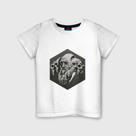 Детская футболка хлопок с принтом Чарльз Дарвин в Белгороде, 100% хлопок | круглый вырез горловины, полуприлегающий силуэт, длина до линии бедер | арт | дарвин | рисунок | учёный | чарльз дарвин | череп | черепа | чёрно белый | черно белый рисунок | эволюция
