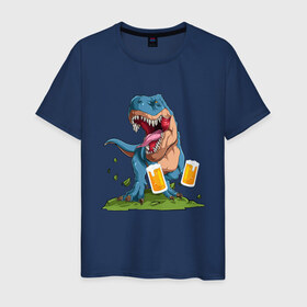 Мужская футболка хлопок с принтом Пивозавр в Белгороде, 100% хлопок | прямой крой, круглый вырез горловины, длина до линии бедер, слегка спущенное плечо. | Тематика изображения на принте: dinosaur | pivo | pivozavr | динозавр | прикол