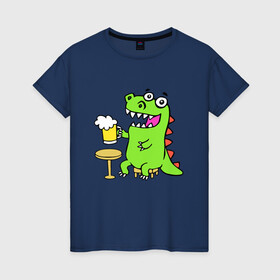 Женская футболка хлопок с принтом Пивозавр в Белгороде, 100% хлопок | прямой крой, круглый вырез горловины, длина до линии бедер, слегка спущенное плечо | dinosaur | pivo | pivozavr | динозавр | прикол