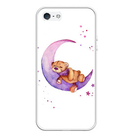 Чехол для iPhone 5/5S матовый с принтом Плюшевый мишка спит на луне в Белгороде, Силикон | Область печати: задняя сторона чехла, без боковых панелей | bedtime | dream | moon | night | sleep | stars | teddy bear | акварель | акварельный | детский | дизайн | звездный | звезды | игрушка | луна | малыш | малышковый | медведь | милый | мишка | ночь | плюшевый | розовый | сиреневый