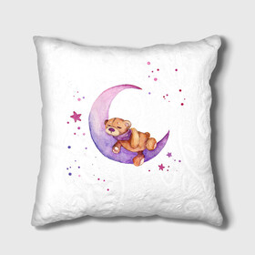 Подушка 3D с принтом Плюшевый мишка спит на луне в Белгороде, наволочка – 100% полиэстер, наполнитель – холлофайбер (легкий наполнитель, не вызывает аллергию). | состоит из подушки и наволочки. Наволочка на молнии, легко снимается для стирки | bedtime | dream | moon | night | sleep | stars | teddy bear | акварель | акварельный | детский | дизайн | звездный | звезды | игрушка | луна | малыш | малышковый | медведь | милый | мишка | ночь | плюшевый | розовый | сиреневый