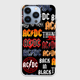 Чехол для iPhone 13 Pro с принтом AC DC LOGOBOMBING в Белгороде,  |  | Тематика изображения на принте: ac dc | angus young. | back in black | brian johnson | hells bells | highway to hell | rock | thunderstruck | tnt | ангус янг | брайан джонсон | группа | музыка | рок | эйси диси