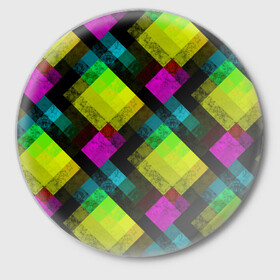 Значок с принтом Абстрактный разноцветный узор  в Белгороде,  металл | круглая форма, металлическая застежка в виде булавки | абстрактный | геометрический | желтый | зеленый | молодежный | мраморный | разноцветный | современный | черный