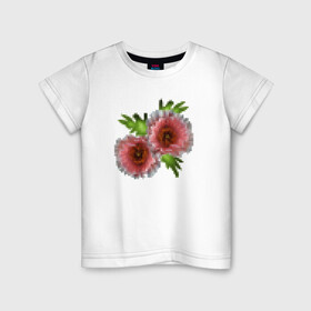 Детская футболка хлопок с принтом Пиксельный узор Маки в Белгороде, 100% хлопок | круглый вырез горловины, полуприлегающий силуэт, длина до линии бедер | букет | девушкам | детский | женский | маки | модный | цветочный узор | цветы