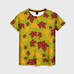 Женская футболка 3D с принтом осенние листья клён и дуб в Белгороде, 100% полиэфир ( синтетическое хлопкоподобное полотно) | прямой крой, круглый вырез горловины, длина до линии бедер | дуб | клён | кленовые | красный | красный на черном | листва | листопад | листья | листья падают | осенние | осень | черный