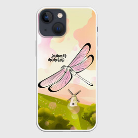 Чехол для iPhone 13 mini с принтом Стрекоза. Воспоминания о лете в Белгороде,  |  | лето | насекомое | небо | облака | пейзаж | поле | стрекоза