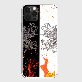 Чехол для iPhone 12 Pro с принтом Драконы Черный и Белый | Огонь в Белгороде, силикон | область печати: задняя сторона чехла, без боковых панелей | beast | dragon | fire | дракон | животные | зверь | змей | когти | огонь | пламя | узор | чб | японский