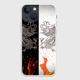 Чехол для iPhone 13 mini с принтом Драконы Черный и Белый | Огонь в Белгороде,  |  | beast | dragon | fire | дракон | животные | зверь | змей | когти | огонь | пламя | узор | чб | японский