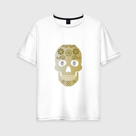 Женская футболка хлопок Oversize с принтом Бриллиантовый череп в Белгороде, 100% хлопок | свободный крой, круглый ворот, спущенный рукав, длина до линии бедер
 | алмаз | бриллиант | золото | страшилка | узор | череп | шутка