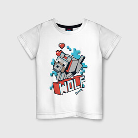 Детская футболка хлопок с принтом Майнкрафт Волк, Minecraft Wolf в Белгороде, 100% хлопок | круглый вырез горловины, полуприлегающий силуэт, длина до линии бедер | 2d | hp | minecraft | wolf | волк | выживай | исследуй | кость | майнкрафт | пиксели | сердечки | сердце | создавай | хп