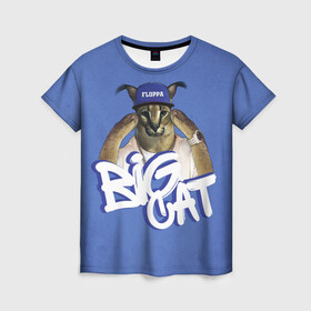 Женская футболка 3D с принтом Big Cat Floppa в Белгороде, 100% полиэфир ( синтетическое хлопкоподобное полотно) | прямой крой, круглый вырез горловины, длина до линии бедер | flopa | floppa | большой | каракал | кот мем | мем с котом | русский кот | флопа | флоппа | шлёпа